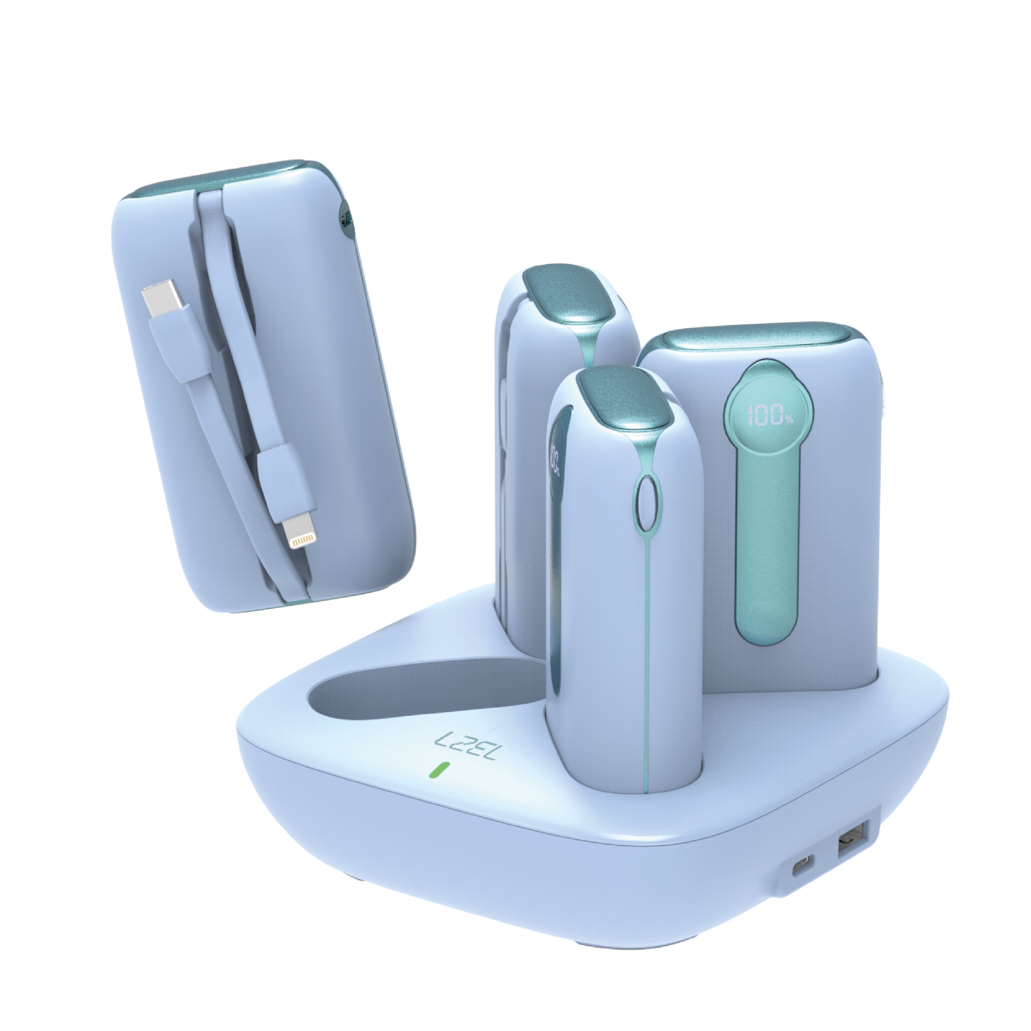 محطة الطاقة المحمولة QUADRA ENERGIA X من ليزل 10000 مللي أمبير × 4 مع كيبل مدمج Lightning و Type-C|أزرق محطة الطاقة المحمولة QUADRA ENERGIA X من ليزل 10000 مللي أمبير × 4 مع كيبل مدمج Lightning و Type-C|أزرق